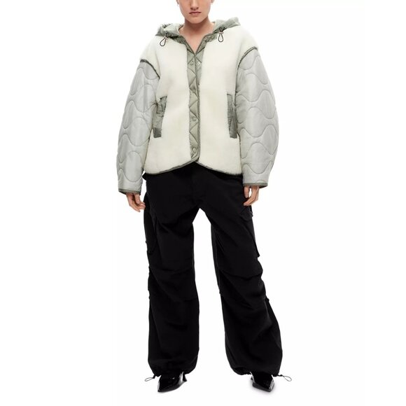 1195$ Shoreditch Ski Club Alva Shearling Mixed Media Jacket Size M Natural White - Picture 5 of 5